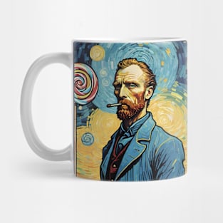 Starry Night Mosaic: Van Gogh Inspired Portrait with Lollipop Mug